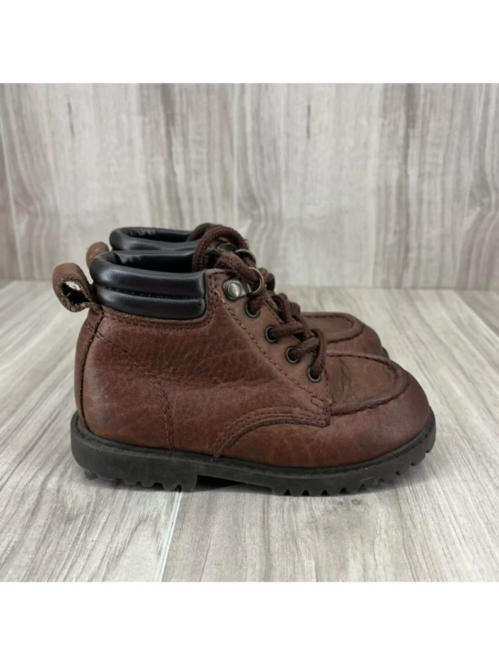 Jumping Jacks Boots Kids Toddler 6.5 M Vintage Brown Leather Moc Toe Work Boots